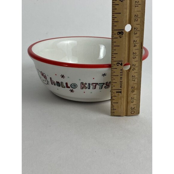 Hello Kitty  Pet Dog /Cat Food  Bowl Flat Bottom Be Merry & Bright White Red NEW - Picture 8 of 8